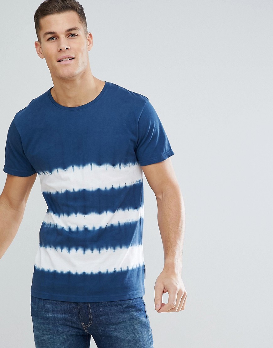 Bellfield – Blå t-shirt med batikmönstrad rand-Marinblå