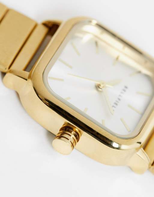 Square face 2024 gold watch