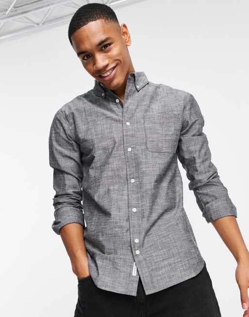 Bellfield - Camicia a maniche lunghe in chambray blu navy