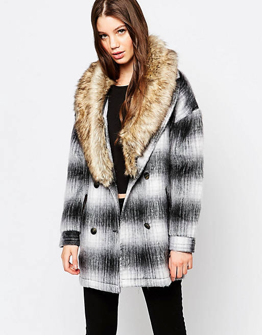 Bellfield Check Jacket With Faux Fur Trim