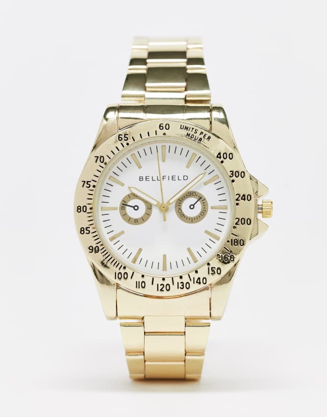 Bellfield chunky bracelet watch in gold with white dial