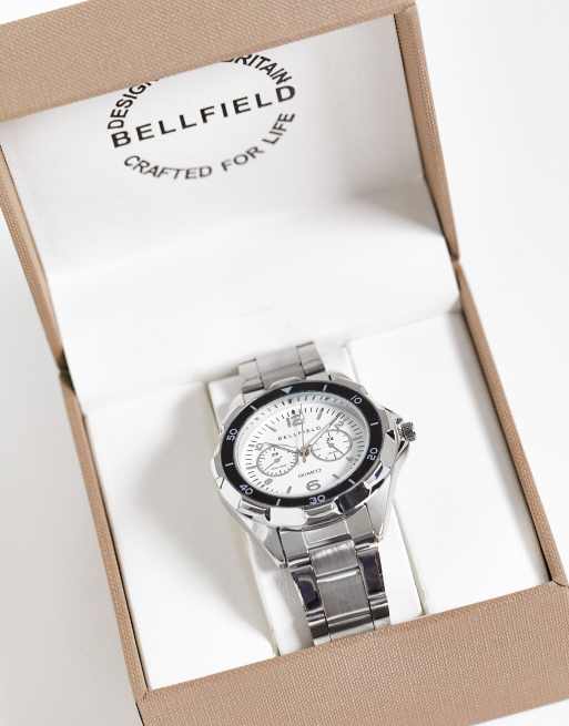 Bellfield chunky bracelet watch in silver with white dial