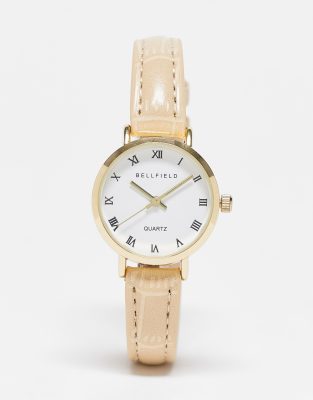Bellfield faux leather strap watch in cream - Click1Get2 Cyber Monday