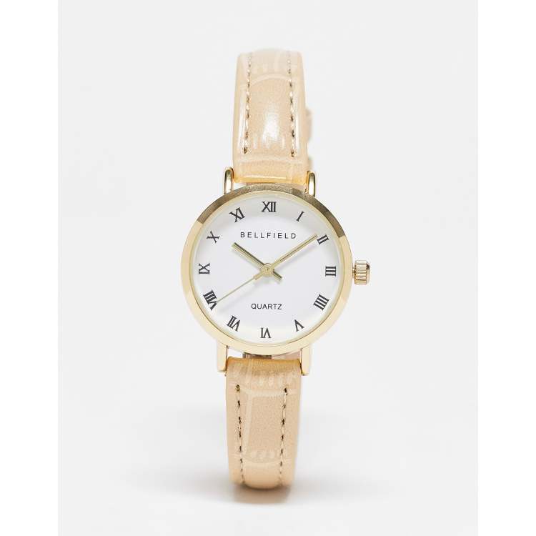 Bellfield faux leather strap watch in cream