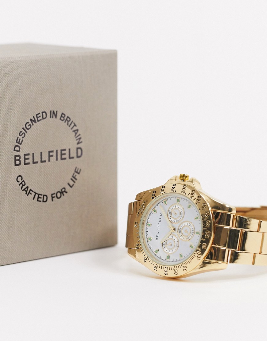 Bellfield - Guldfarvet kronografisk armbåndsur til mænd