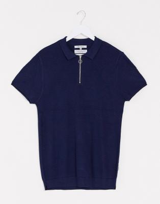 Bellfield Half Zip Polo In Navy