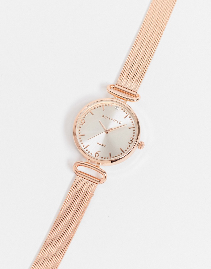 Bellfield - Horloge met armband van mesh in rose gold-Goud