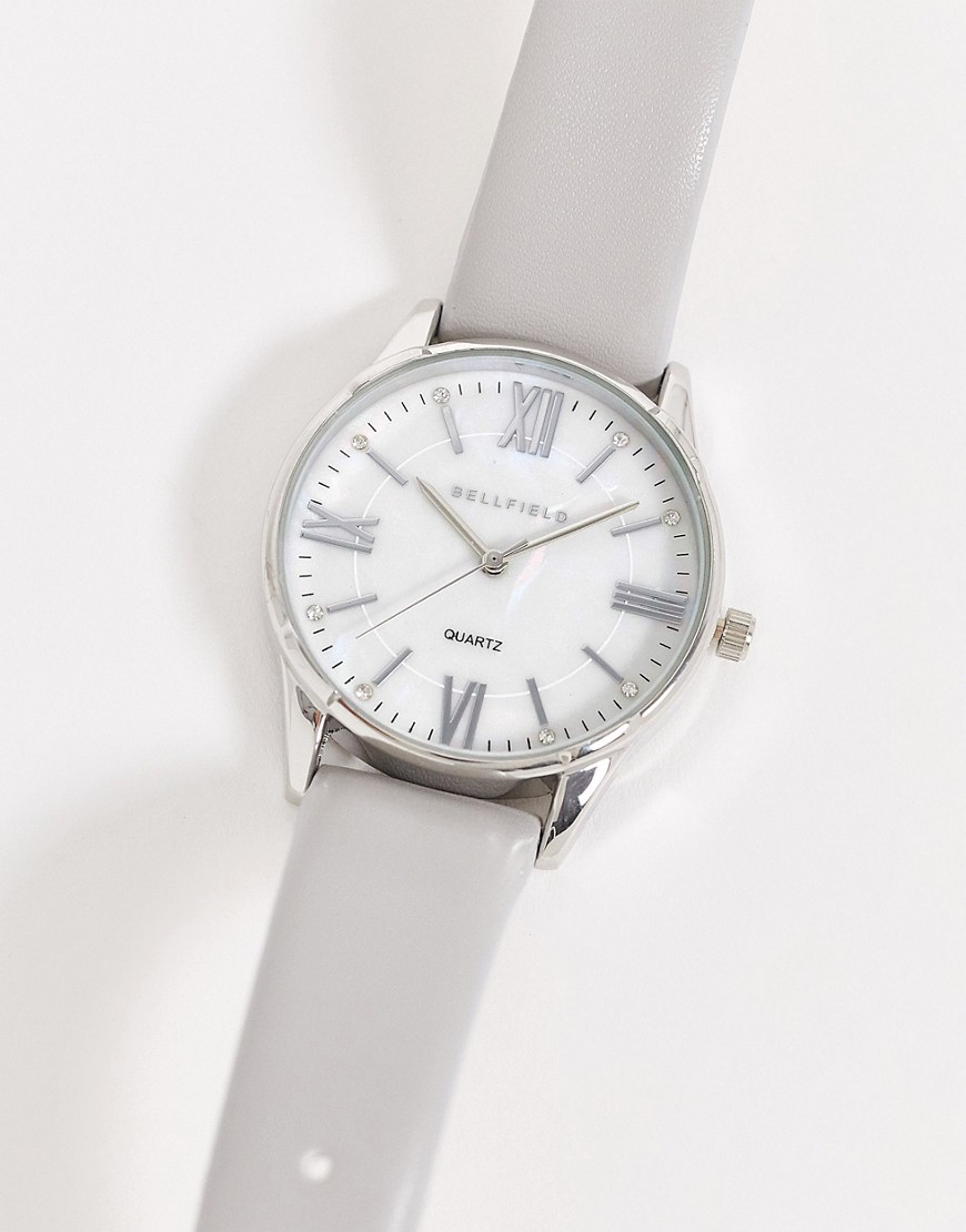 Bellfield - Horloge met grijs bandje en zilveren wijzerplaat