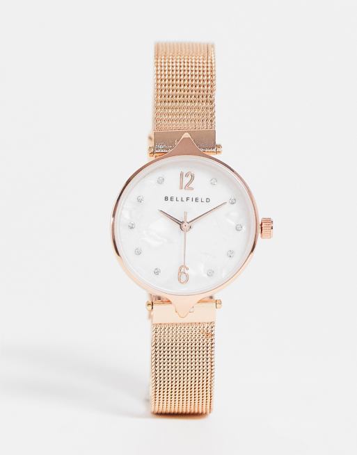 Bellfield - Horloge met mesh bandje en versierde wijzerplaat in rosé-goud