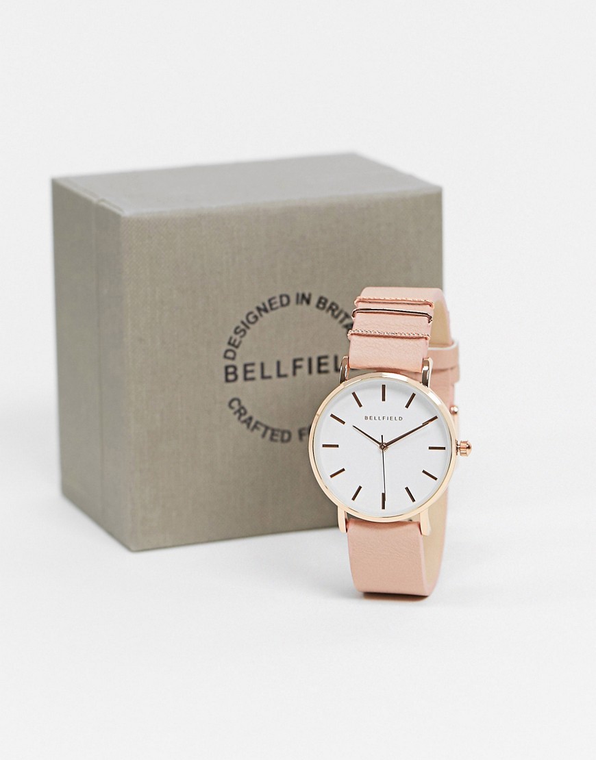 Bellfield - Horloge met roze band en witte wijzerplaat in roségoud