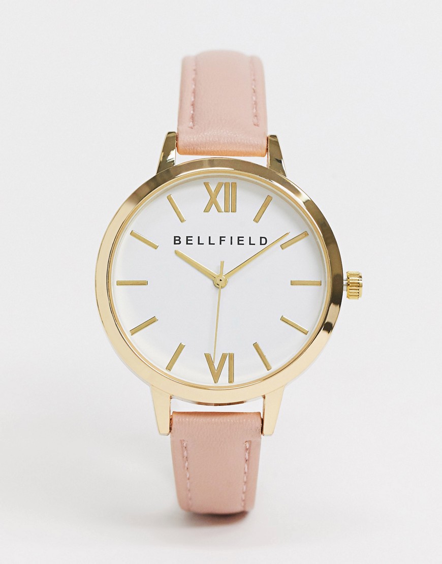 Bellfield - Horloge met roze bandje en witte wijzerplaat-Bruin