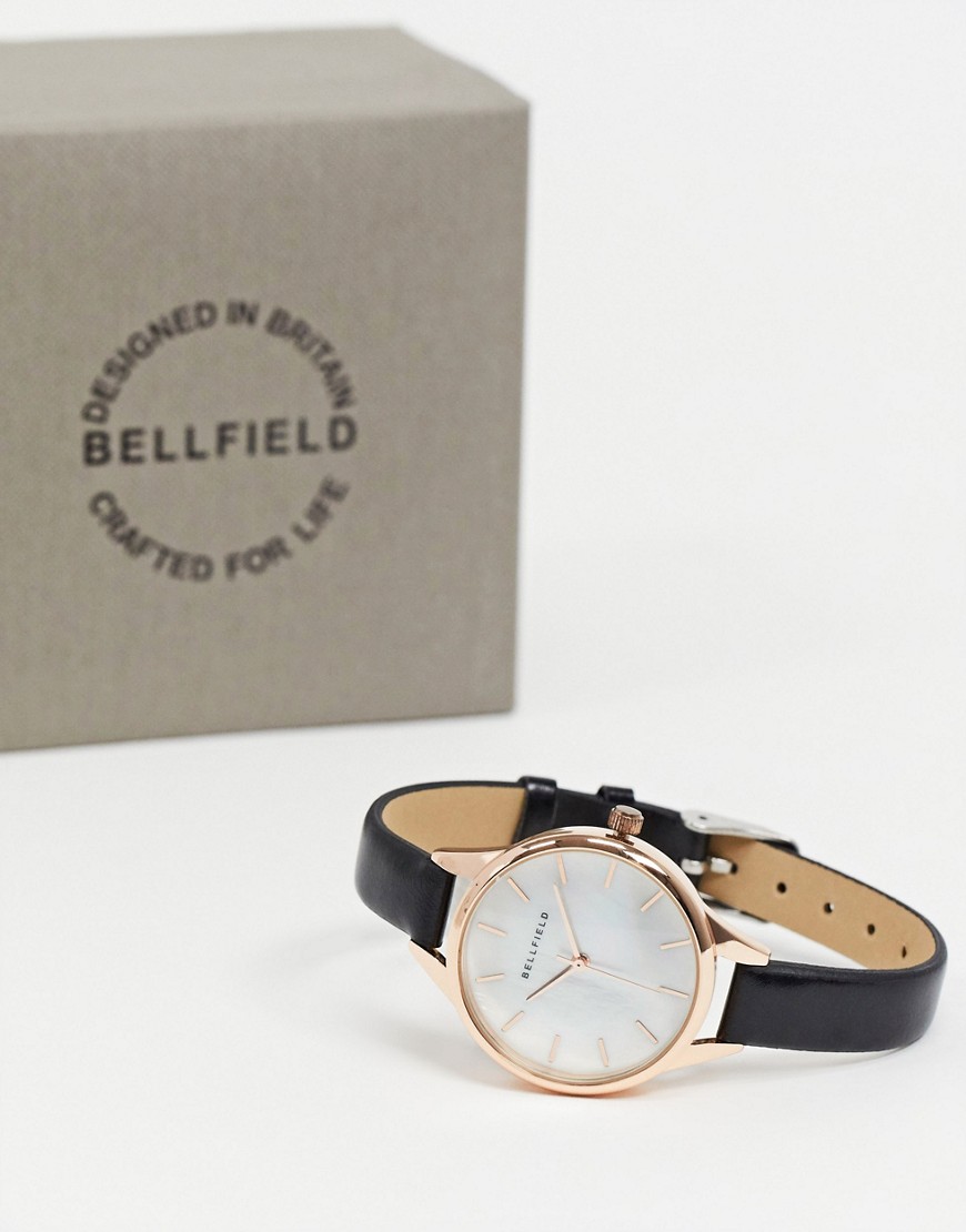 Bellfield - Horloge met zwart bandje en witte wijzerplaat
