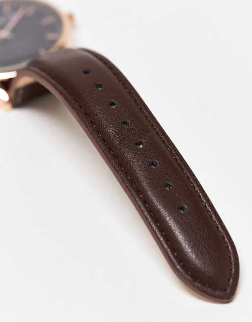 Bellfield – Klocka med brunt armband i läderimitation och svart urtavla, 2 av 4