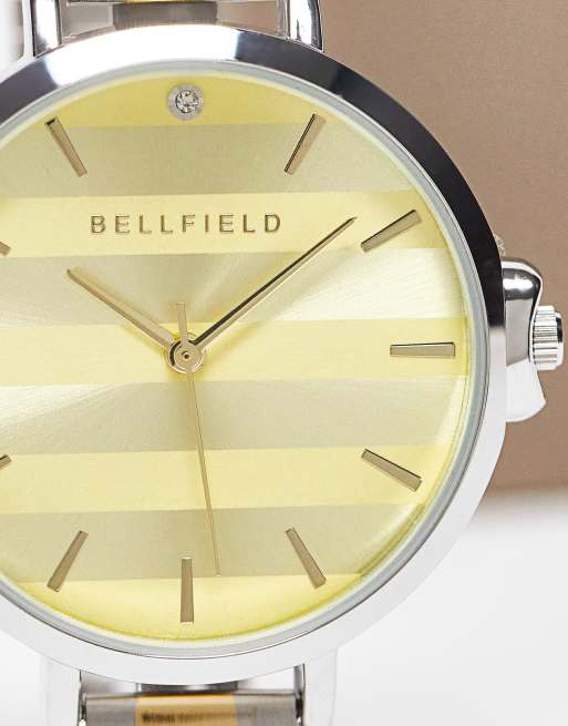 Bellfield – Klocka med guld- och silverfärgat smalt armband med stor urtavla, 2 av 4