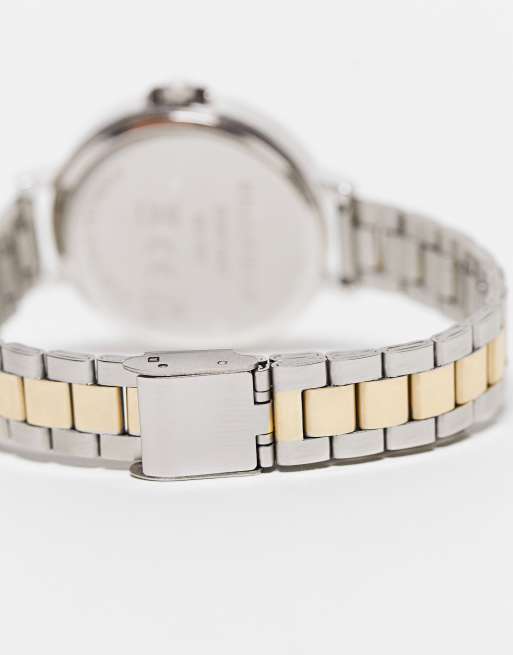 Bellfield – Klocka med guld- och silverfärgat smalt armband med stor urtavla, 3 av 4