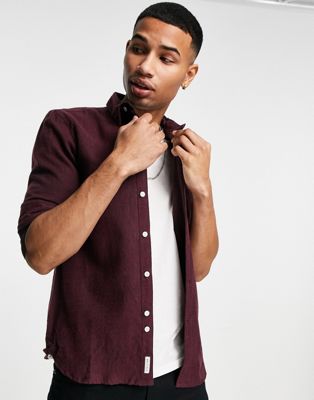 Bellfield long sleeve brushed flannel shirt in burgundy