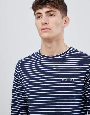 Bellfield Long Sleeve Top In Navy Stripe