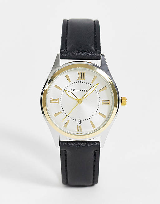 Bellfield mens black watch with two tone dial