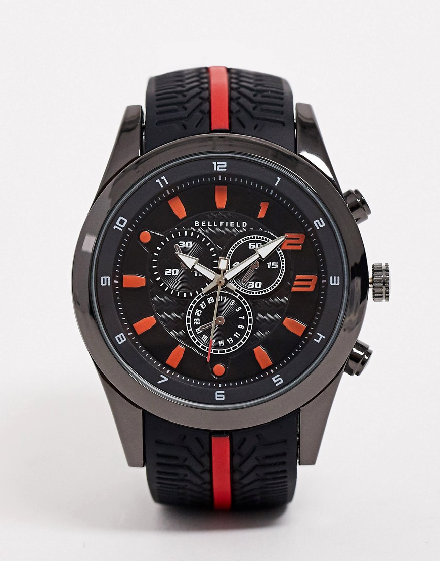 Bellfield mens chronograph watch with red highlight-Black