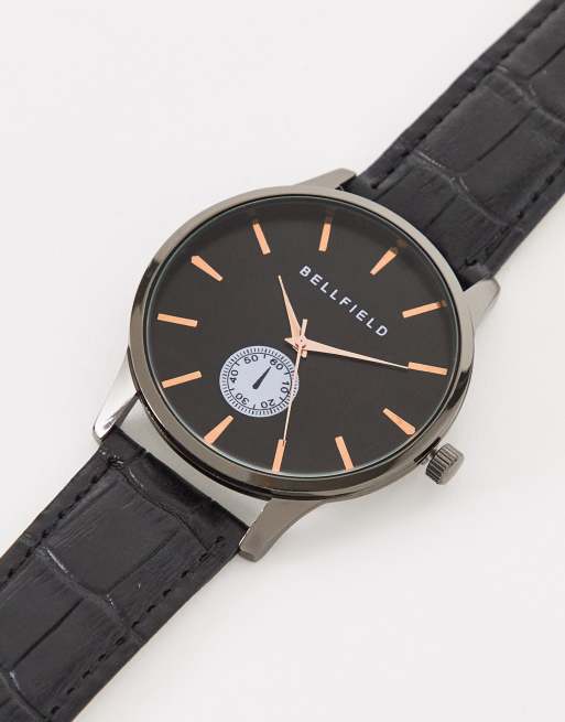 Bellfield Mens - Orologio con cinturino in pelle, colore nero