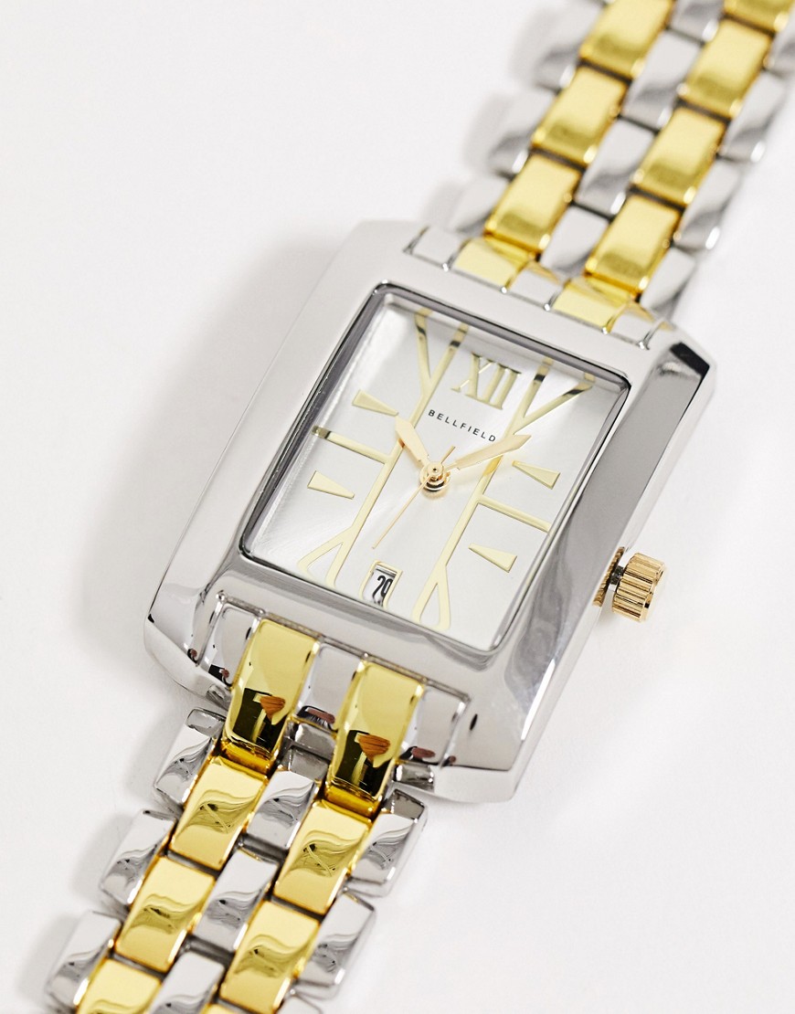 Bellfield mens square bracelet watch in multi tone