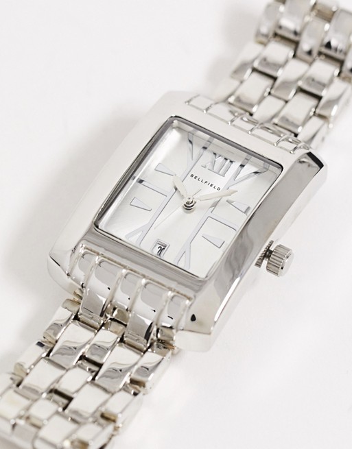 Bellfield mens square bracelet watch in silver