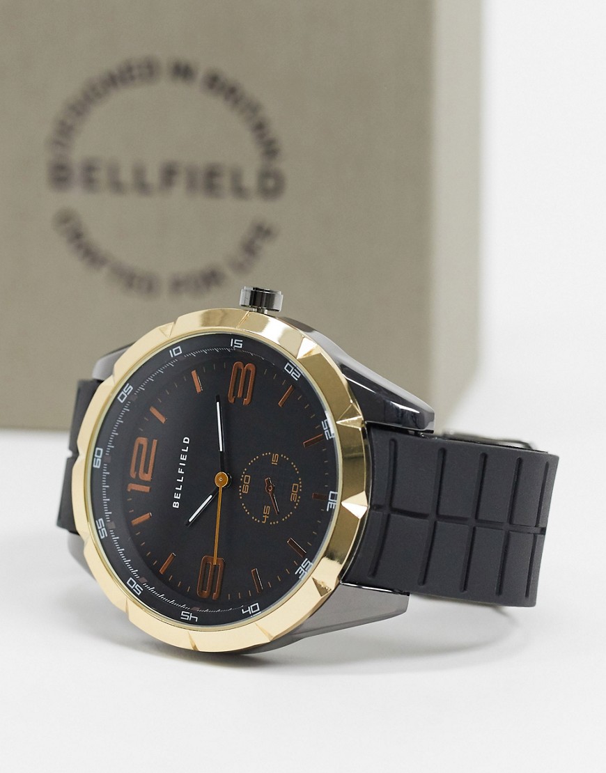 Bellfield mens watch with gold edge-Black
