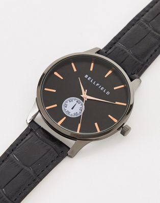 Bellfield Mens watch with leather strap in black