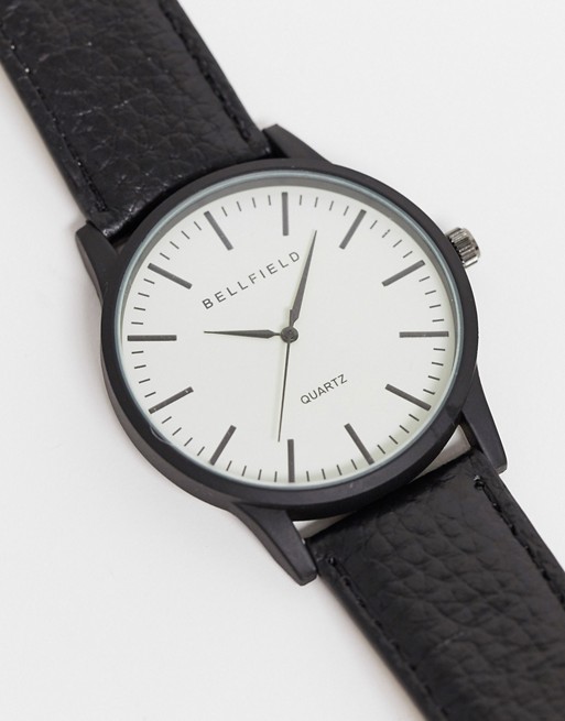 Bellfield mens white dial watch with black strap