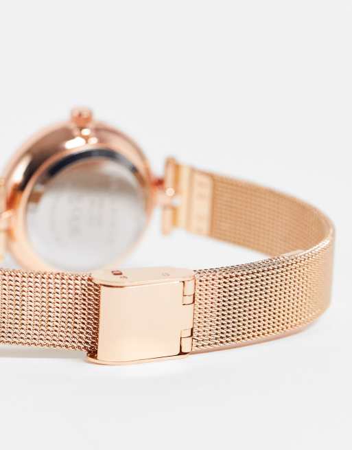 Bellfield mesh bracelet watch with embellished dial in rose gold