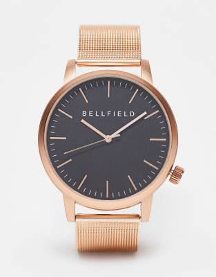 Bellfield Mesh Strap Watch In Rose Gold With Black Dial ModeSens