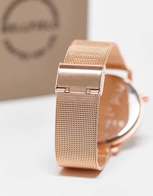 Bellfield mesh strap watch in rose gold with black dial | ASOS display picture 3