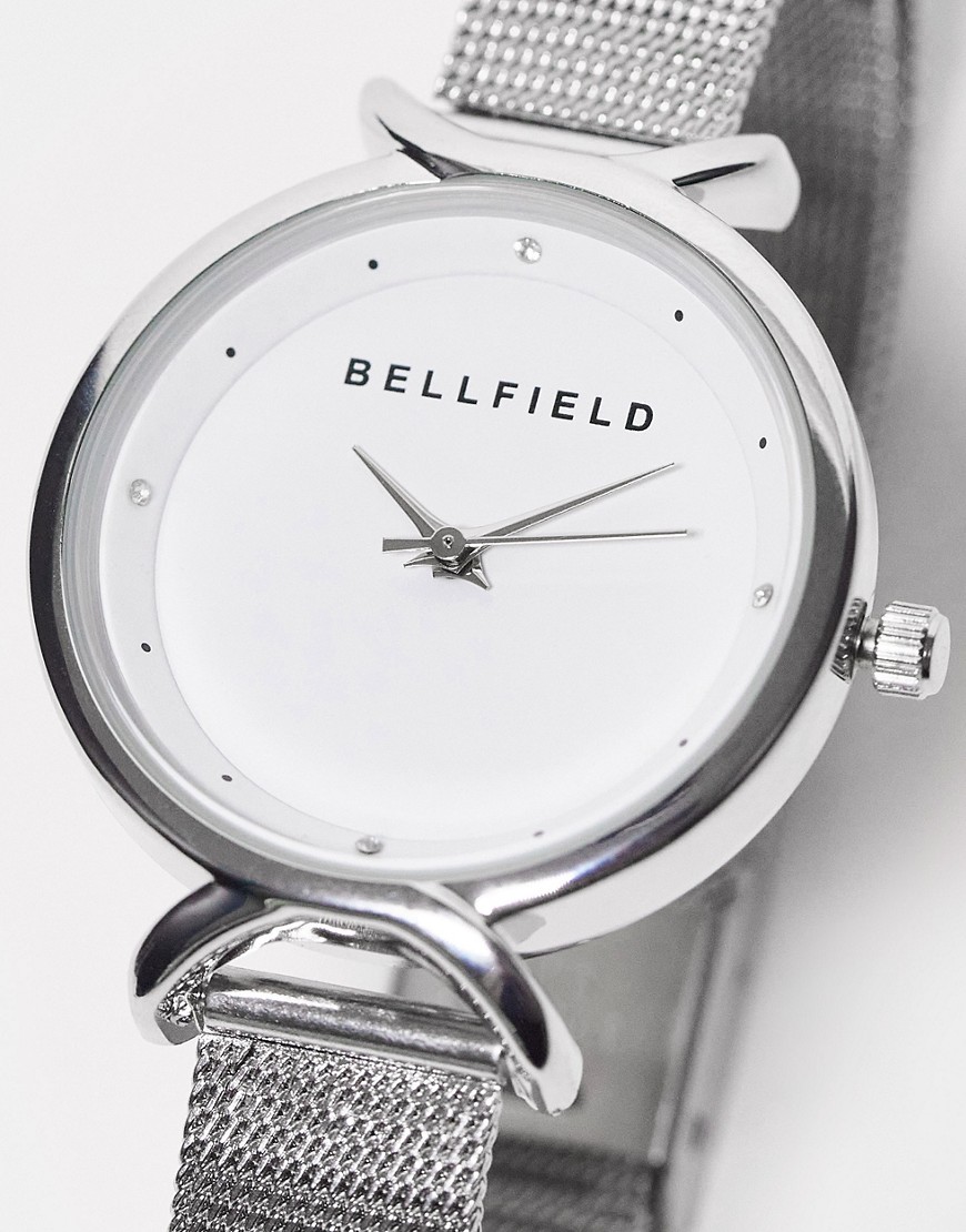 Bellfield mesh strap watch with twist detail dial in silver