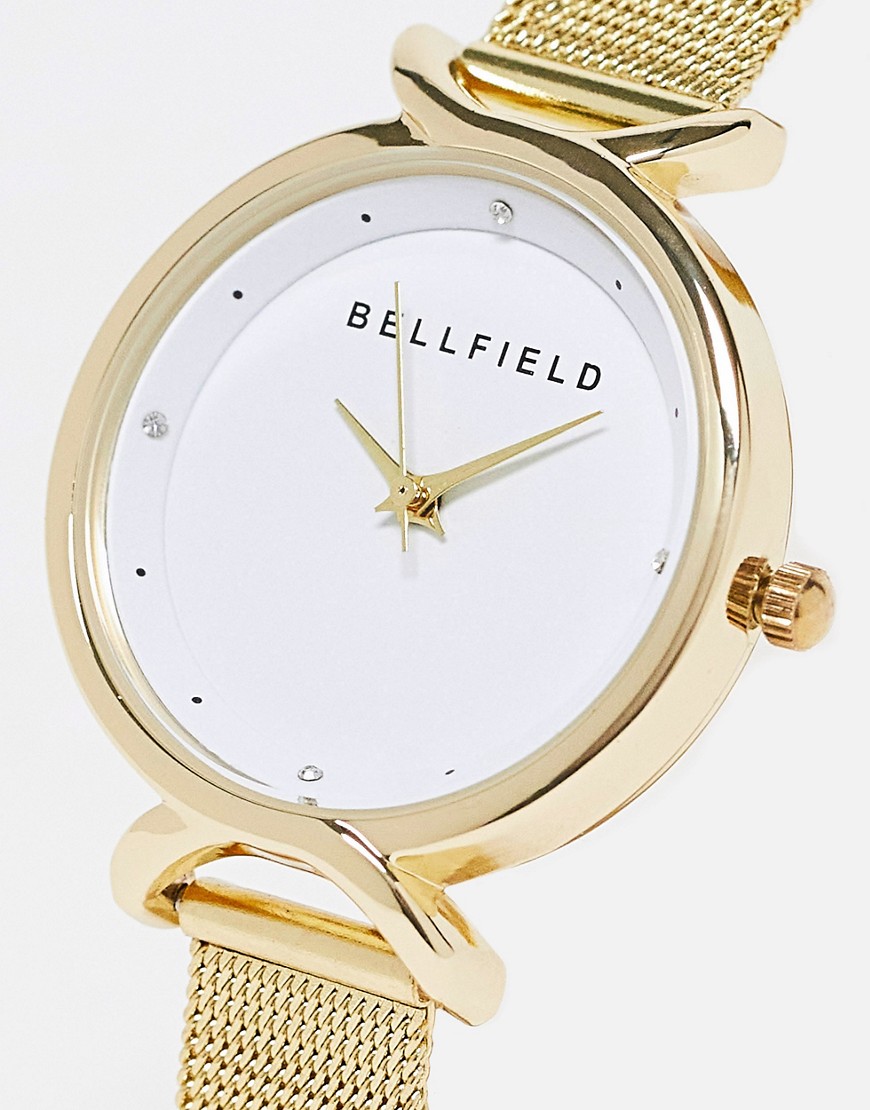 Bellfield minimal mesh strap watch in gold