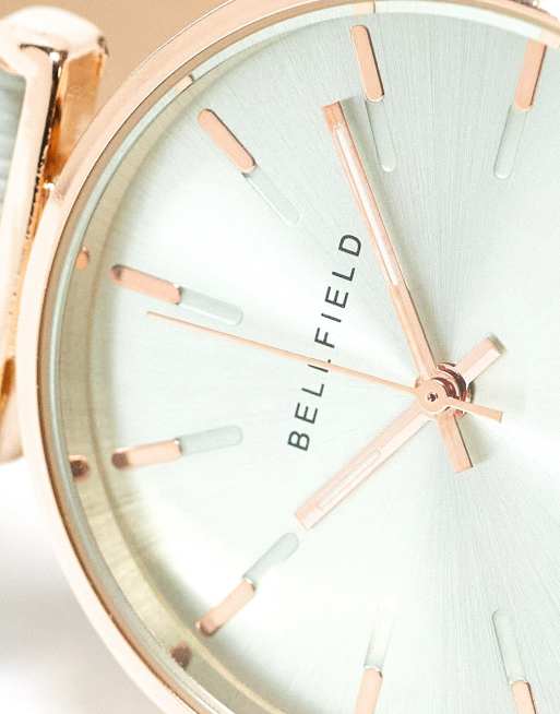 Bellfield Minimalistisch horloge in mintgroen en ros goude kleur