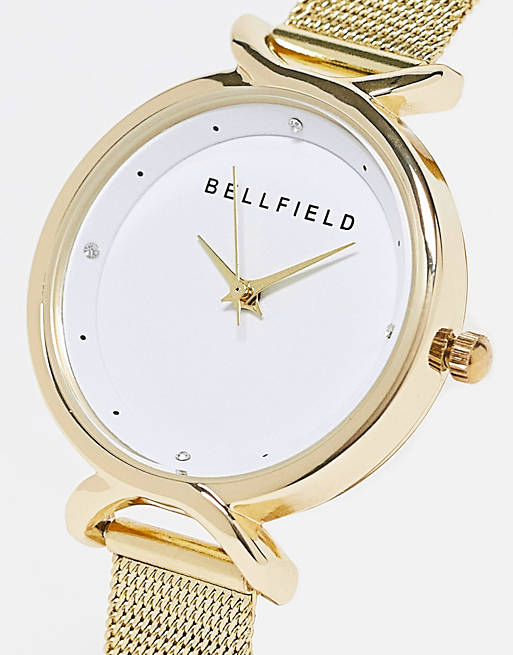Bellfield - Minimalistisk guldfarvet ur med mesh-rem