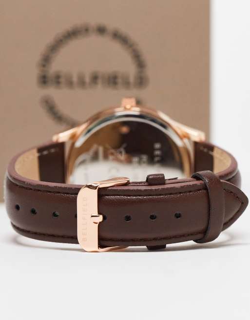 Bellfield - Montre-bracelet en similicuir avec cadran noir - Marron, 4 de 4