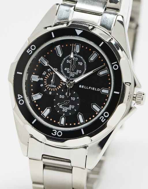 Bellfield - Montre bracelet épaisse avec cadran noir - Argenté