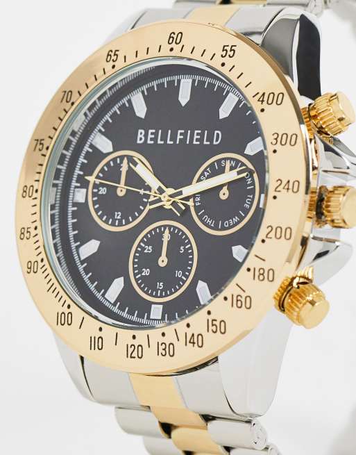 Bellfield Orologio con bracciale a maglie spesse color oro e argento