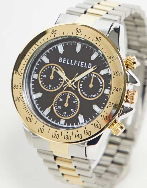 Bellfield - Orologio con bracciale a maglie spesse color oro e argento