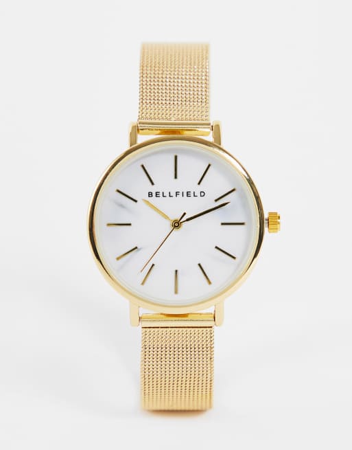 Bellfield - Orologio con bracciale classico in rete, colore oro