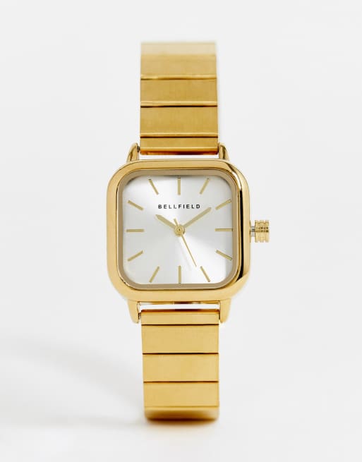 Bellfield - Orologio con bracciale color oro con quadrante quadrato