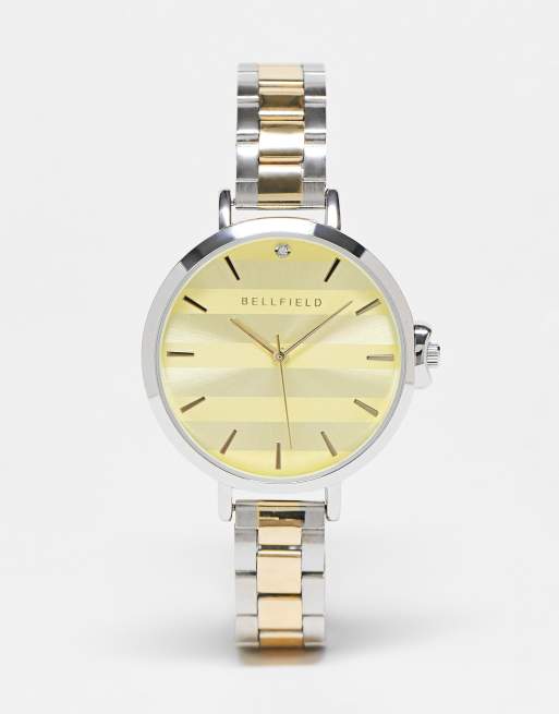 Bellfield - Orologio con cinturino a maglie slim e quadrante oversize color oro e argento