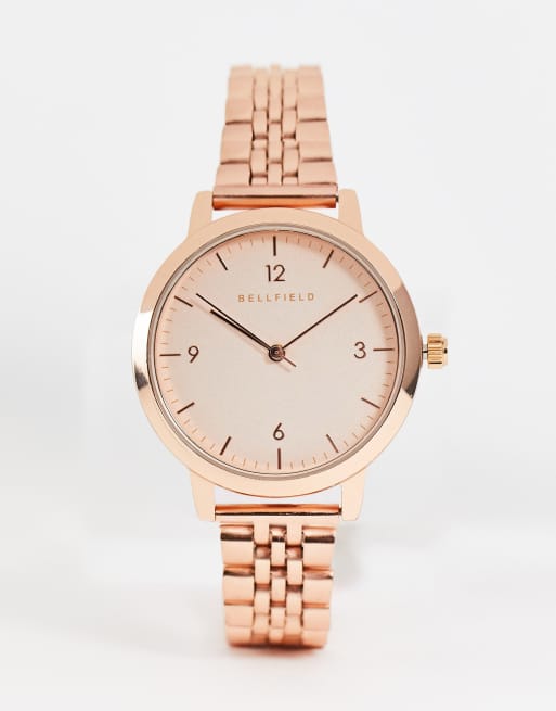 Bellfield - Orologio con cinturino a rete in acciaio inossidabile color oro rosa