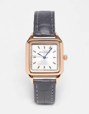 bellfield - orologio con quadrante squadrato e cinturino nero effetto coccodrillo