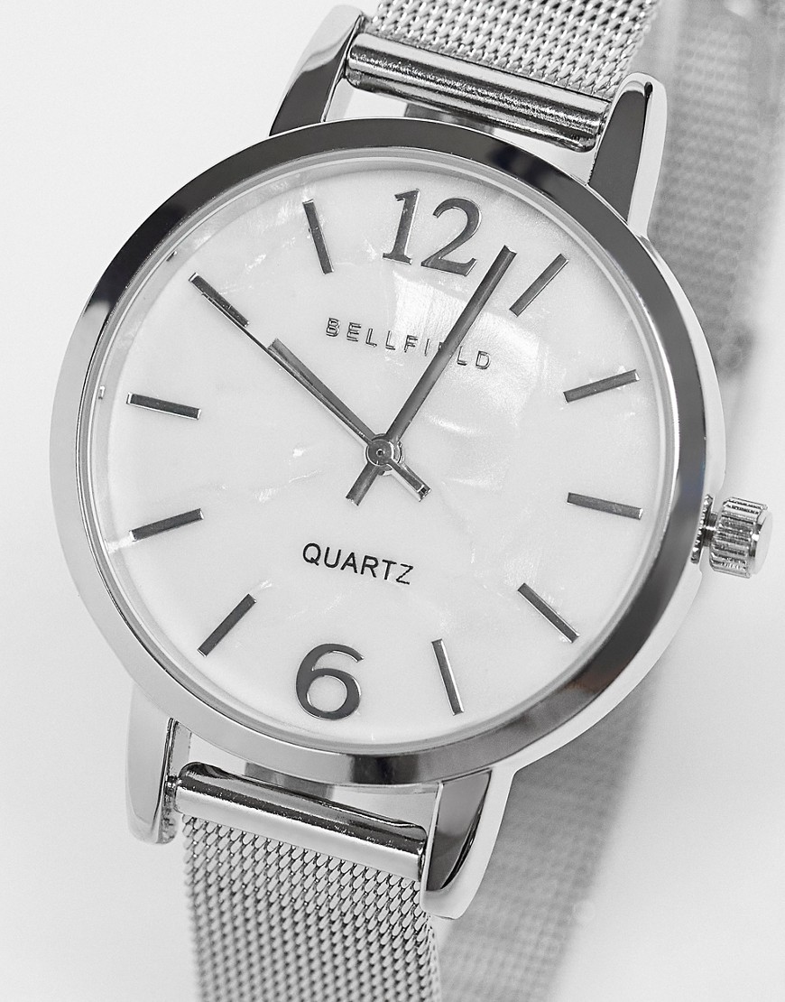 bellfield - orologio minimal argentato con cinturino in maglia-argento