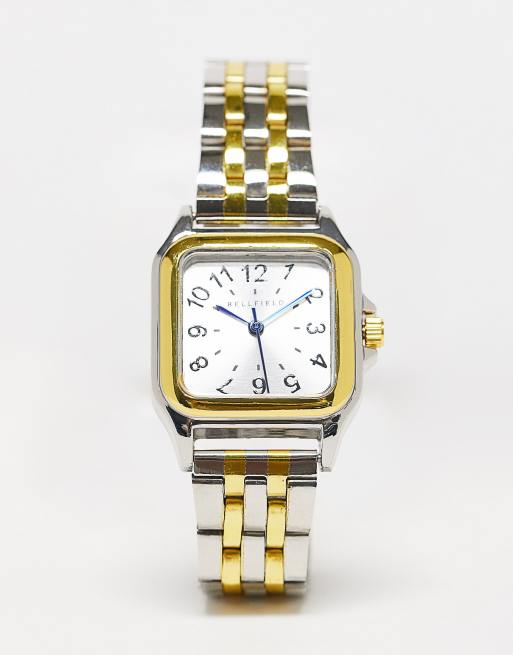 Bellfield Orologio squadrato con bracciale color oro e argento
