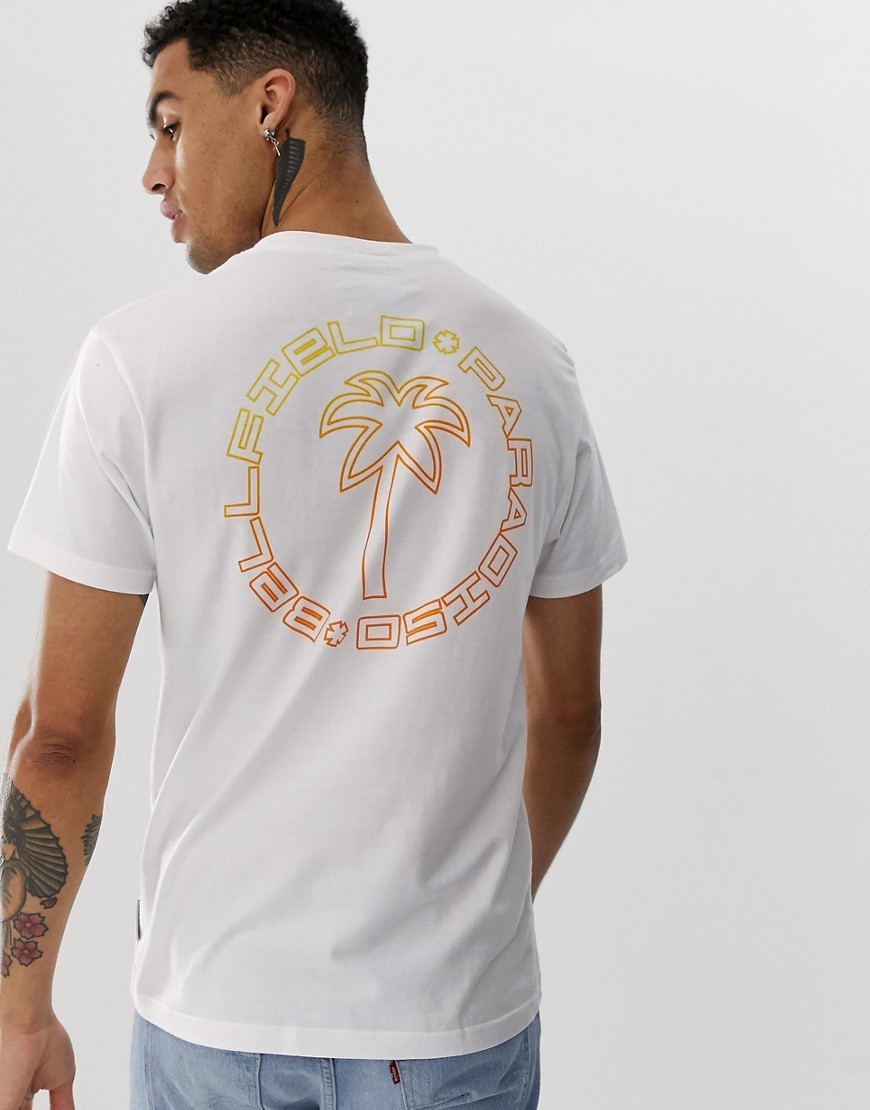 Bellfield - Paradiso - T-shirt bianca con stampa sul petto e sul retro-Bianco