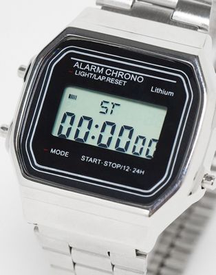 Bellfield retro LCD watch in silver | ASOS