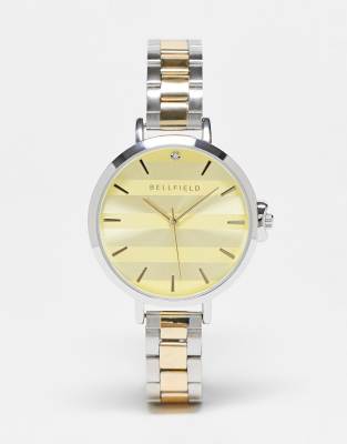 Bellfield slim link bracelet strap watch with oversized dial in gold and silver - Click1Get2 Cyber Monday